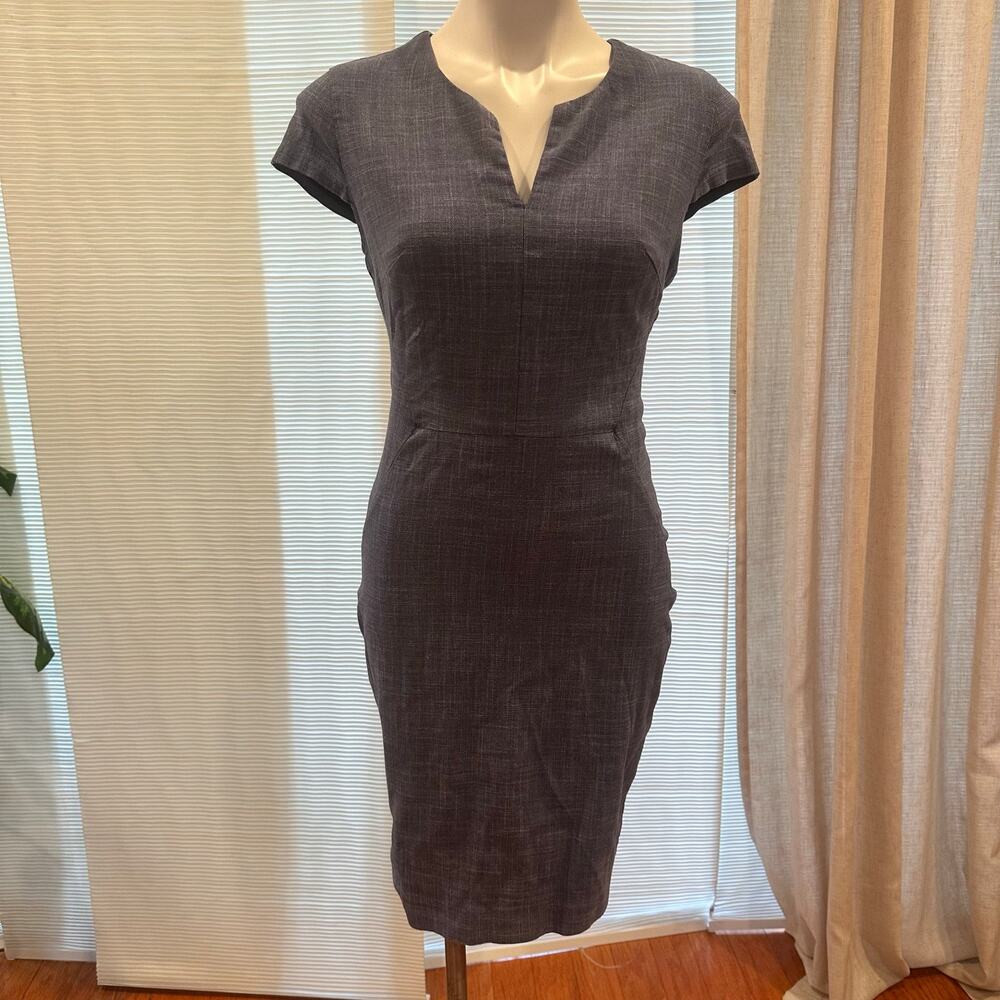 Banana Republic Blue Sheath Dress Size 4 Cap Sleeve Split Neck Work Career